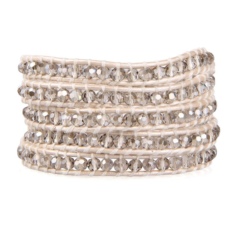 KELITCH New Gray Crystal Beaded 5 Wrap Bracelet On Leather Friendship Bracelets Jewelry for Womens - Image 2